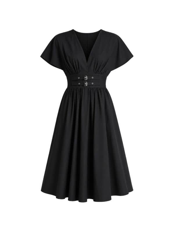 Goowa Élan™ Elegant Waist Belt Midi Dress
