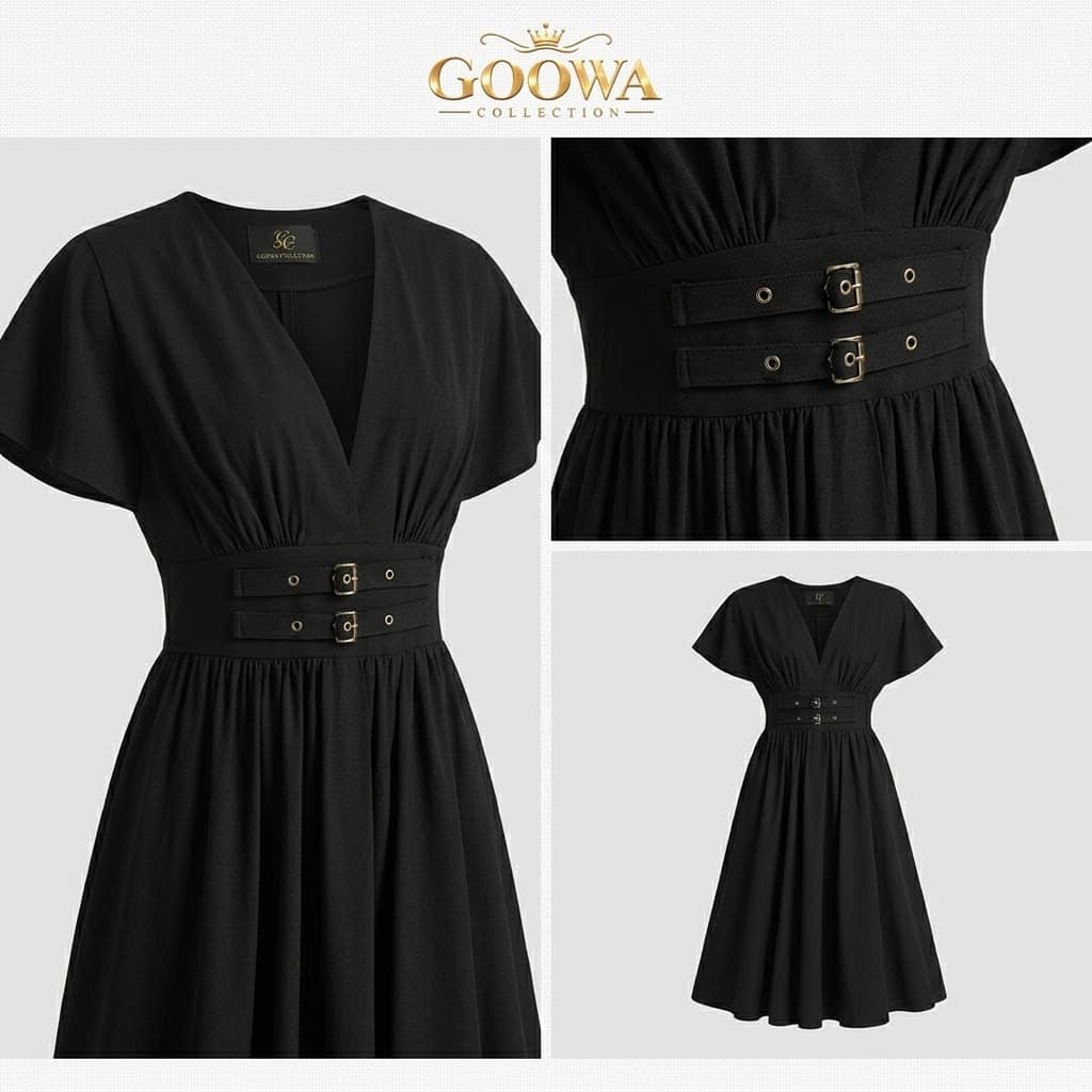 Goowa Élan™ Elegant Waist Belt Midi Dress