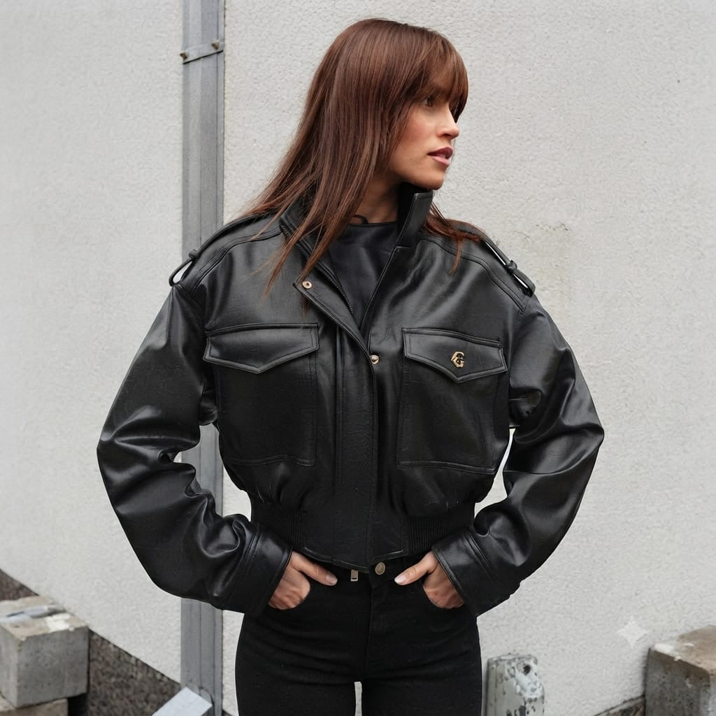 Women’s Burgundy Cropped Leather Jacket