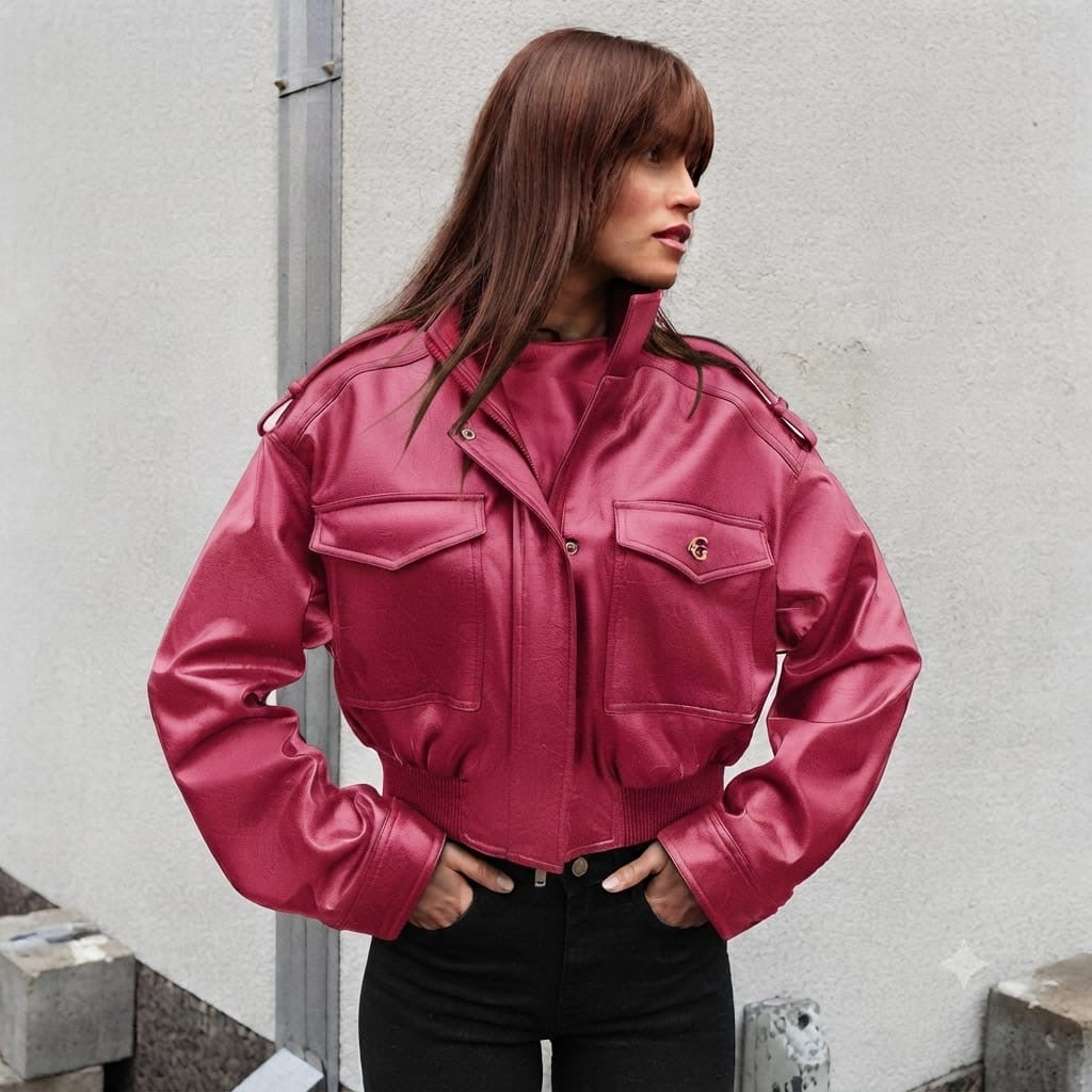 Women’s Burgundy Cropped Leather Jacket