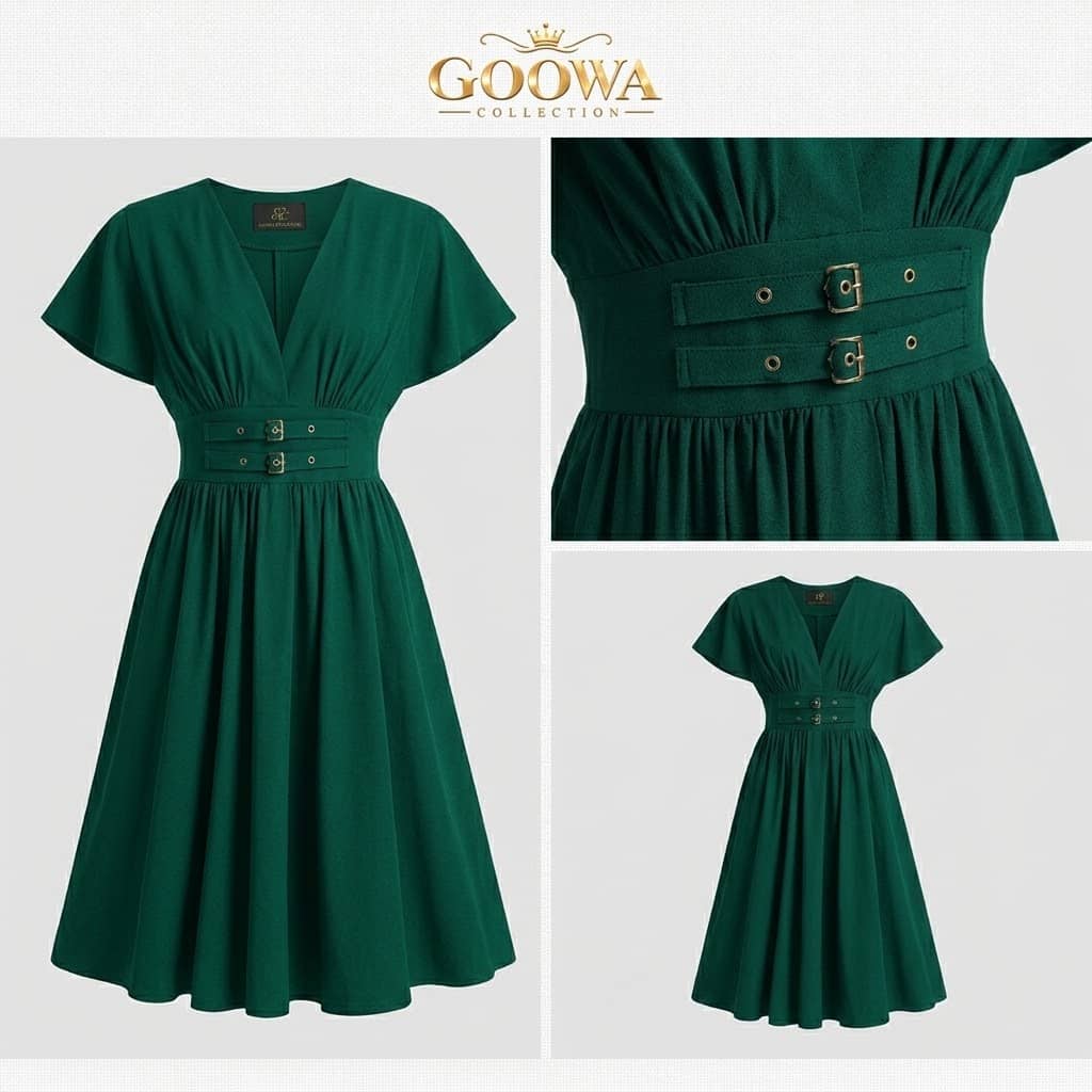 Goowa Élan™ Elegant Waist Belt Midi Dress