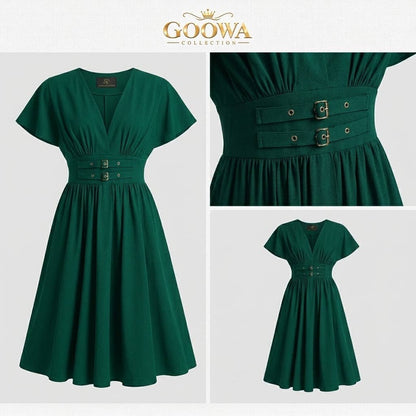 Goowa Élan™ Elegant Waist Belt Midi Dress