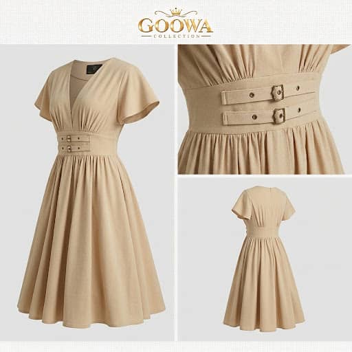 Goowa Élan™ Elegant Waist Belt Midi Dress