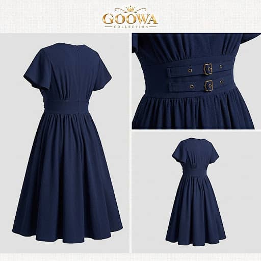 Goowa Élan™ Elegant Waist Belt Midi Dress