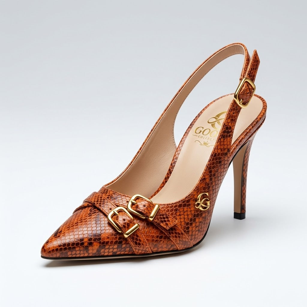 Chocolate Snakeskin &amp; Suede Slingback Pumps
