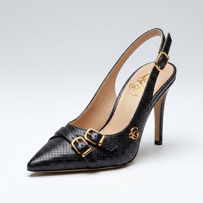 Chocolate Snakeskin &amp; Suede Slingback Pumps