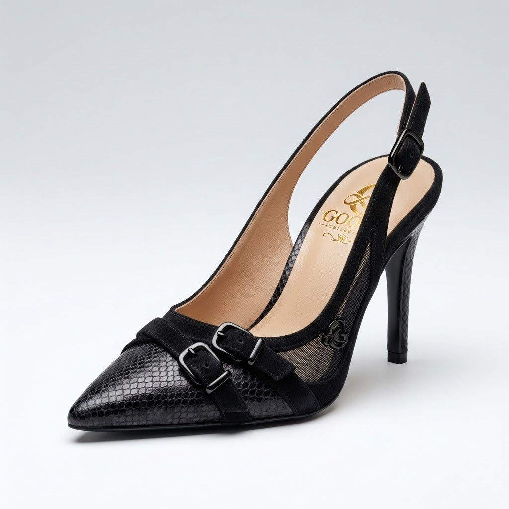 Chocolate Snakeskin &amp; Suede Slingback Pumps