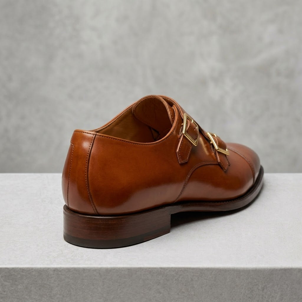 Double Buckle Leather Monk Strap Shoes