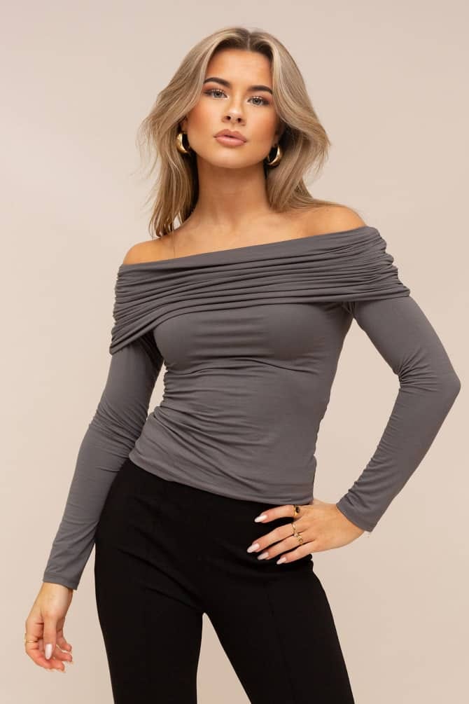Off-The-Shoulder Ruched Long Sleeve Top