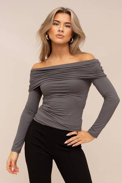 Off-The-Shoulder Ruched Long Sleeve Top